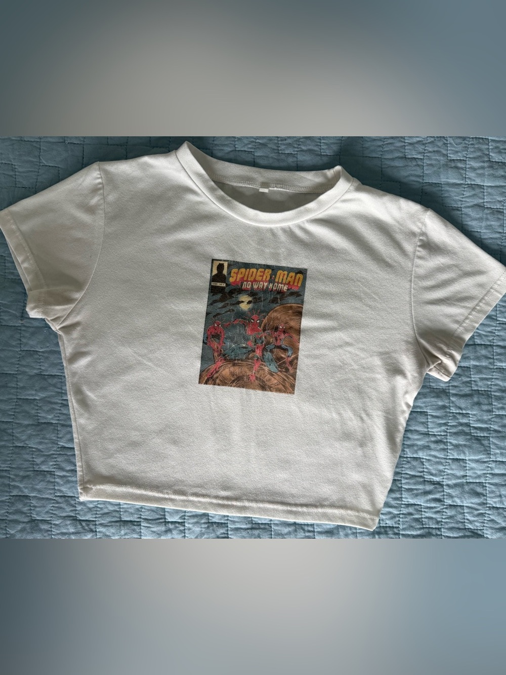 Women's Crewneck Baby Tee Top with Spider-Man No Way Home graphic